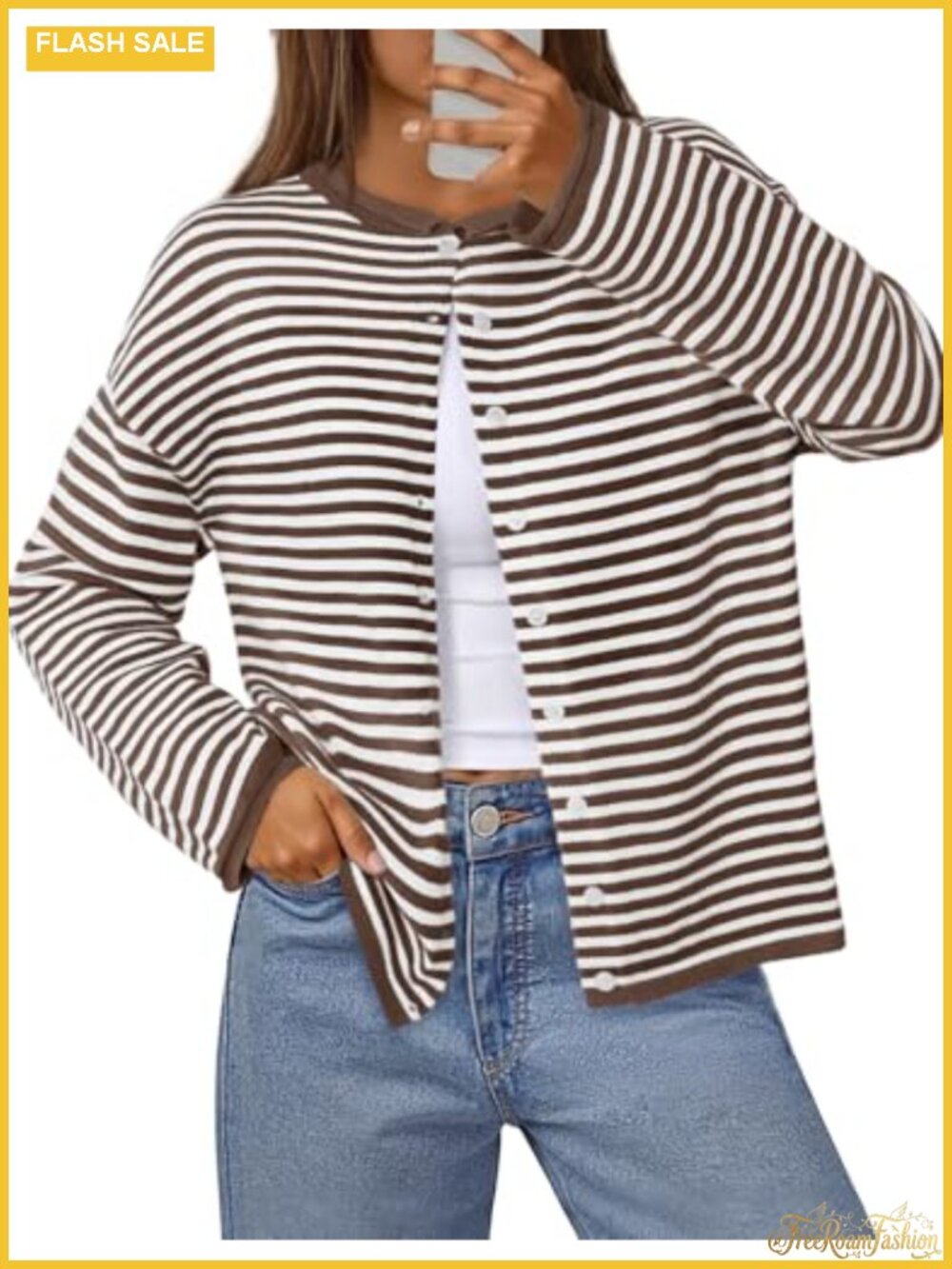 Striped Button Front Cardigan Women Trendy Fall Sweater